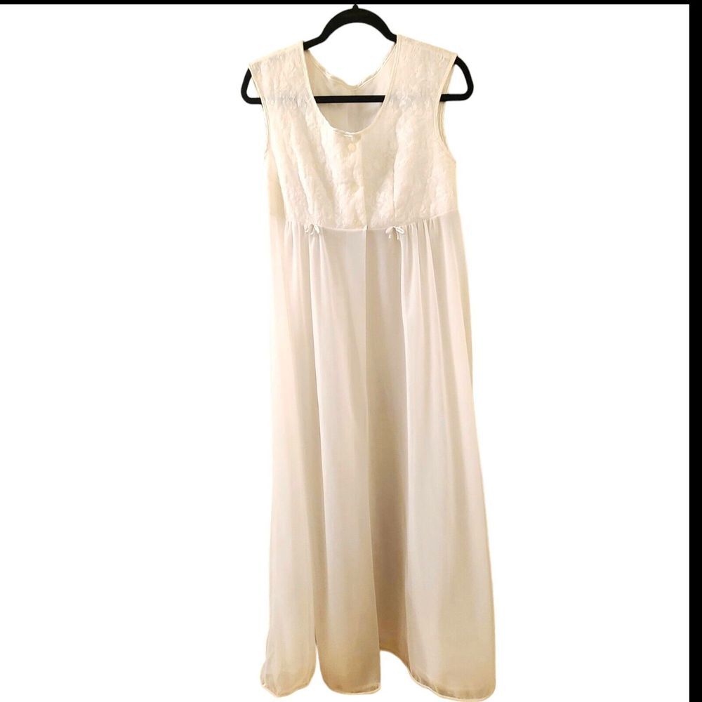 Vintage Gotham Gold Stripe Nightgown Lace 1950s Ankle To Floor Length Sz 34 - Picture 8 of 9
